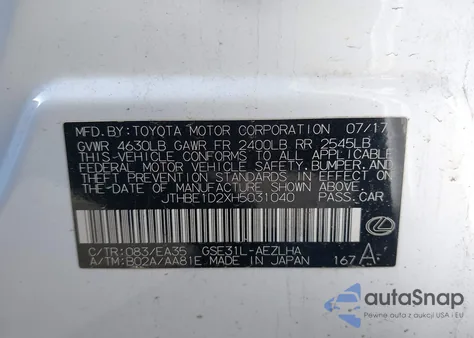 2017 Lexus Is 350 from USA, damaged, VIN JTHBE1D2XH5031040